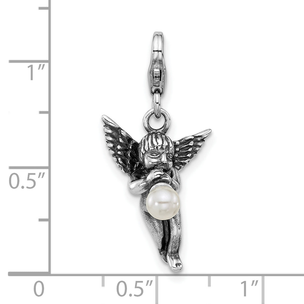 Antiqued 3-D Shell Pearl Angel Charm Pendant in Real 925 Sterling Silver