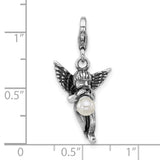 Antiqued 3-D Shell Pearl Angel Charm Pendant in Real 925 Sterling Silver