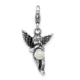 Antiqued 3-D Shell Pearl Angel Charm Pendant in Real 925 Sterling Silver