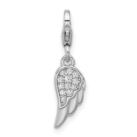 CZ Angel Wing Charm Pendant in Real 925 Sterling Silver