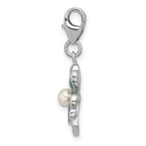 Sterling Silver Four Leaf Clover Pendant with Green Enamel and Pearl Accent
