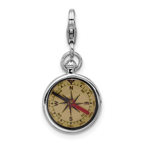 Sterling Silver Compass Charm Pendant, Reversible 3D Nautical Design, Unisex Adventure Jewelry