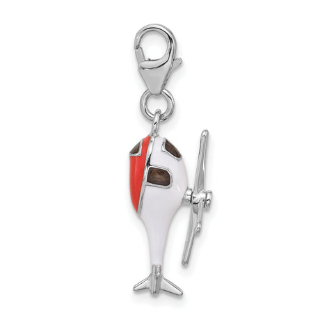Sterling Silver Helicopter Pendant with Detailed Rotor and Cockpit Window, Aviation Jewelry
