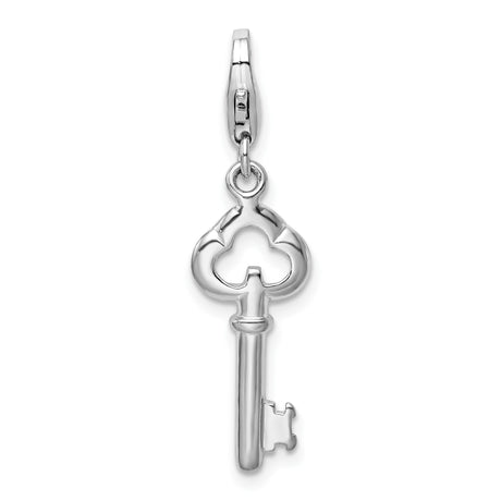 Sterling Silver Key Charm Pendant with Vintage Trefoil Top, Symbolic Skeleton Key Design for Women