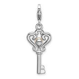 Sterling Silver Heart Key Pendant with White Pearl, Vintage Inspired Romantic Jewelry for Women