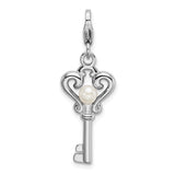 Sterling Silver Heart Key Pendant with White Pearl, Vintage Inspired Romantic Jewelry for Women
