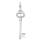 Polished Open Oval Heart Key Clip-On Charm Pendant in Real 925 Sterling Silver