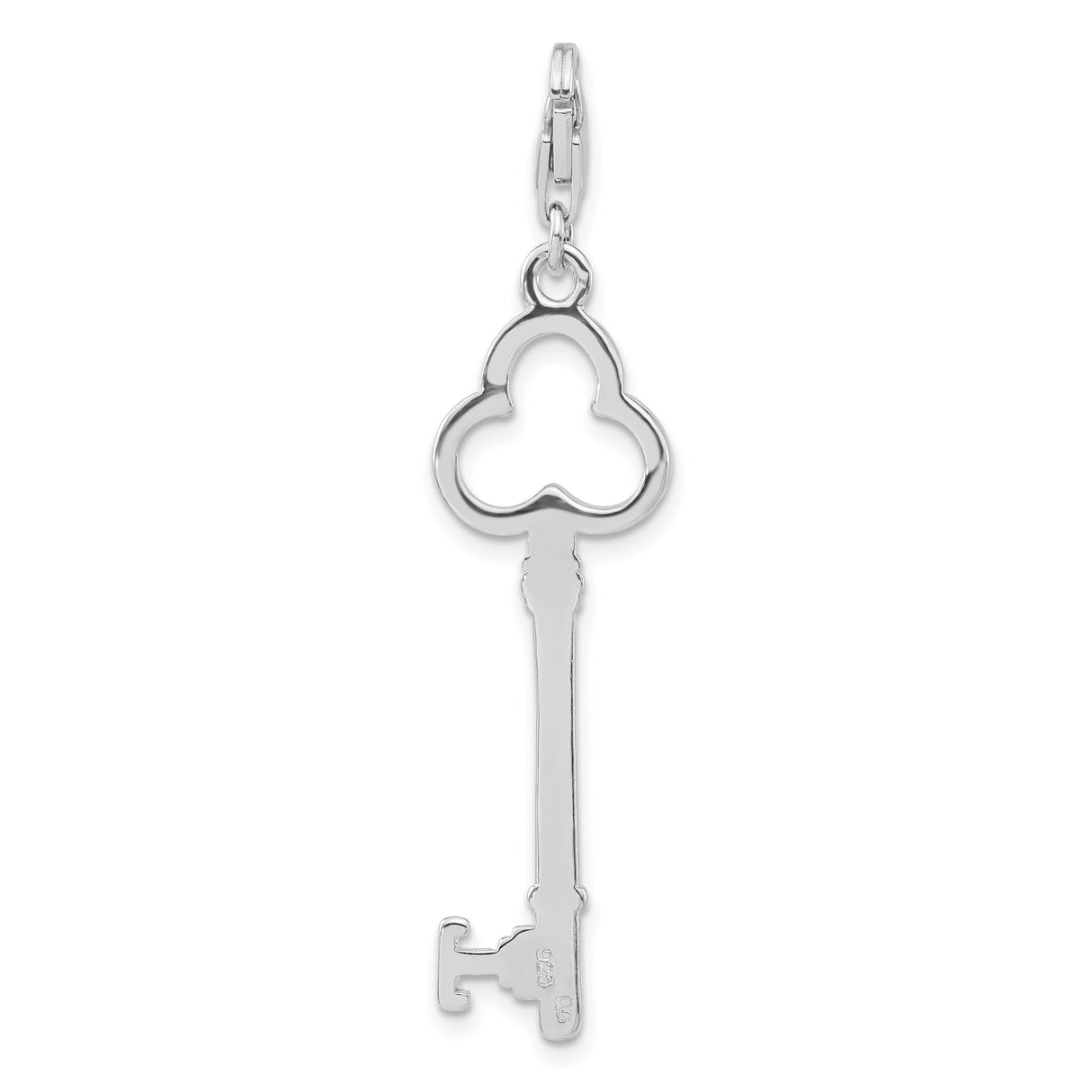 Sterling Silver Skeleton Key Pendant with Clover Design, Vintage Symbolic Jewelry Charm