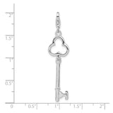 Sterling Silver Skeleton Key Pendant with Clover Design, Vintage Symbolic Jewelry Charm