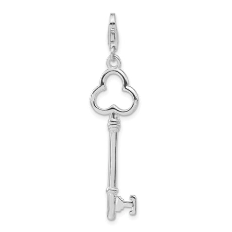 Sterling Silver Skeleton Key Pendant with Clover Design, Vintage Symbolic Jewelry Charm