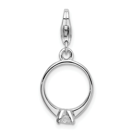 Sterling Silver Engagement Ring Charm Pendant with Cubic Zirconia, Solitaire Style