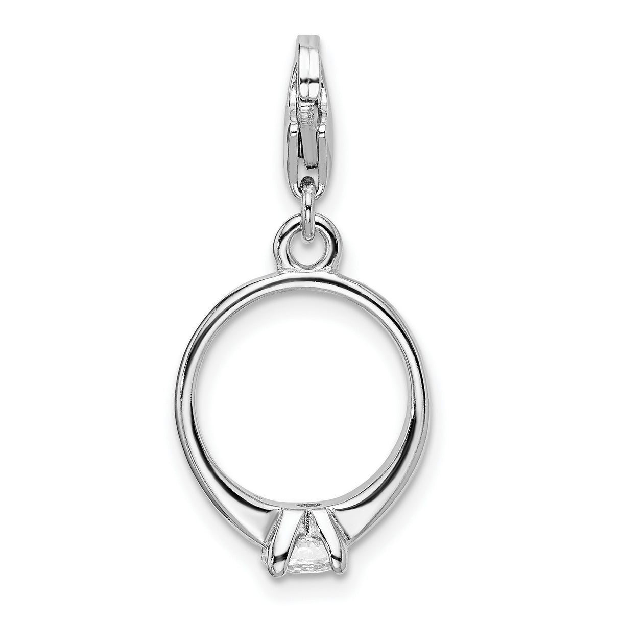 CZ Wedding Ring Clip-On Charm Pendant in Real 925 Sterling Silver