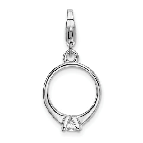 CZ Wedding Ring Clip-On Charm Pendant in Real 925 Sterling Silver