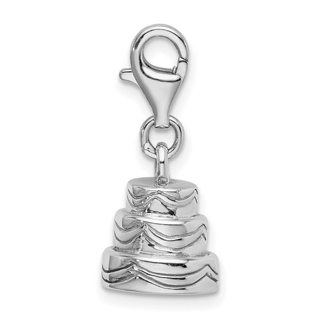 Sterling Silver Wedding Cake Charm Pendant with Three-Tier Frosted Design