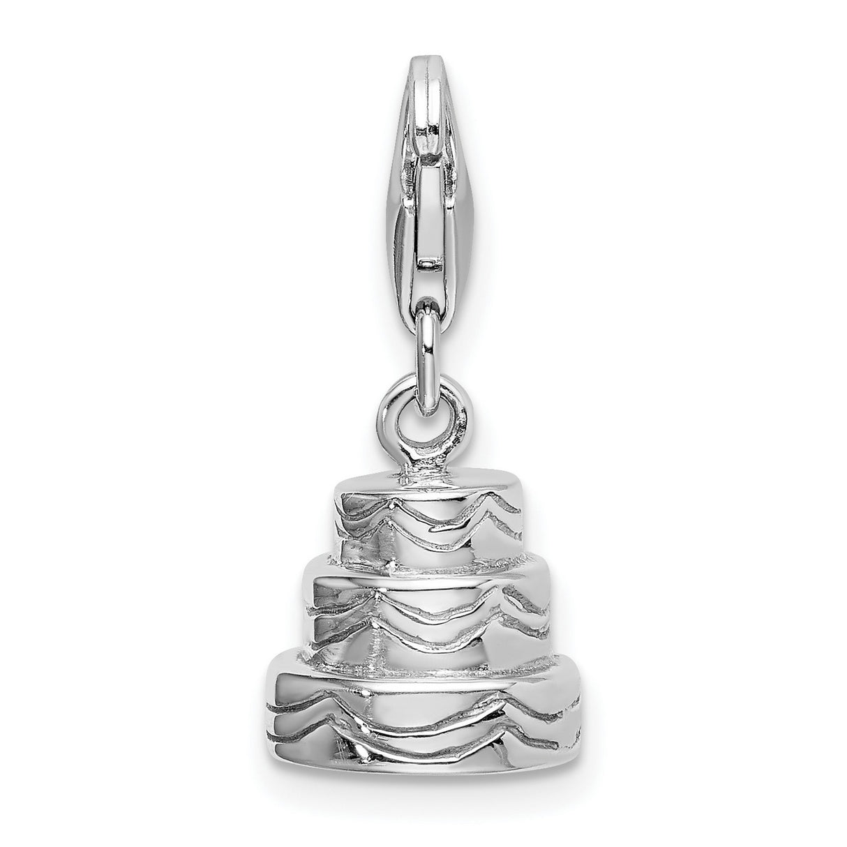 Sterling Silver Wedding Cake Charm Pendant with Three-Tier Frosted Design