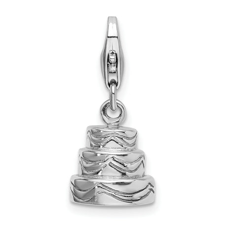 Sterling Silver Wedding Cake Charm Pendant with Three-Tier Frosted Design