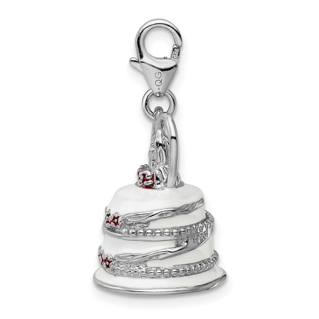 Sterling Silver Wedding Cake Charm Pendant with Bride and Groom and Heart Details