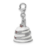 Sterling Silver Wedding Cake Charm Pendant with Bride and Groom and Heart Details