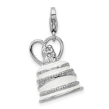 Sterling Silver Wedding Cake Charm Pendant with Bride and Groom and Heart Details