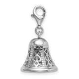 Sterling Silver Bell Charm Pendant with Lattice Heart Design, Movable Spiritual Jewelry