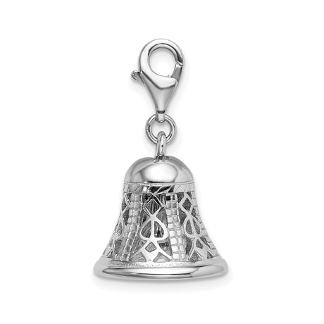 Sterling Silver Bell Charm Pendant with Lattice Heart Cutout Design, Christian Symbolic Jewelry