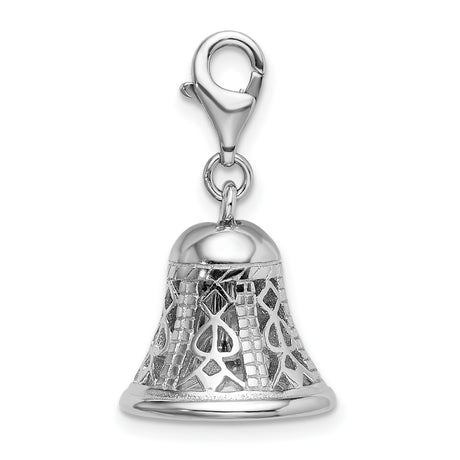 Sterling Silver Bell Charm Pendant with Lattice Heart Cutout Design, Christian Symbolic Jewelry