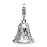 Sterling Silver Bell Charm Pendant with Lattice Heart Design, Movable Spiritual Jewelry