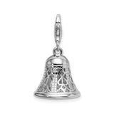 Sterling Silver Bell Charm Pendant with Lattice Heart Cutout Design, Christian Symbolic Jewelry