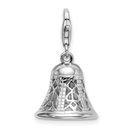 Sterling Silver Bell Charm Pendant with Lattice Heart Cutout Design, Christian Symbolic Jewelry