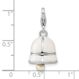 White Wedding Bell Clip-On With Pearl Clapper Charm Pendant in Real 925 Sterling Silver