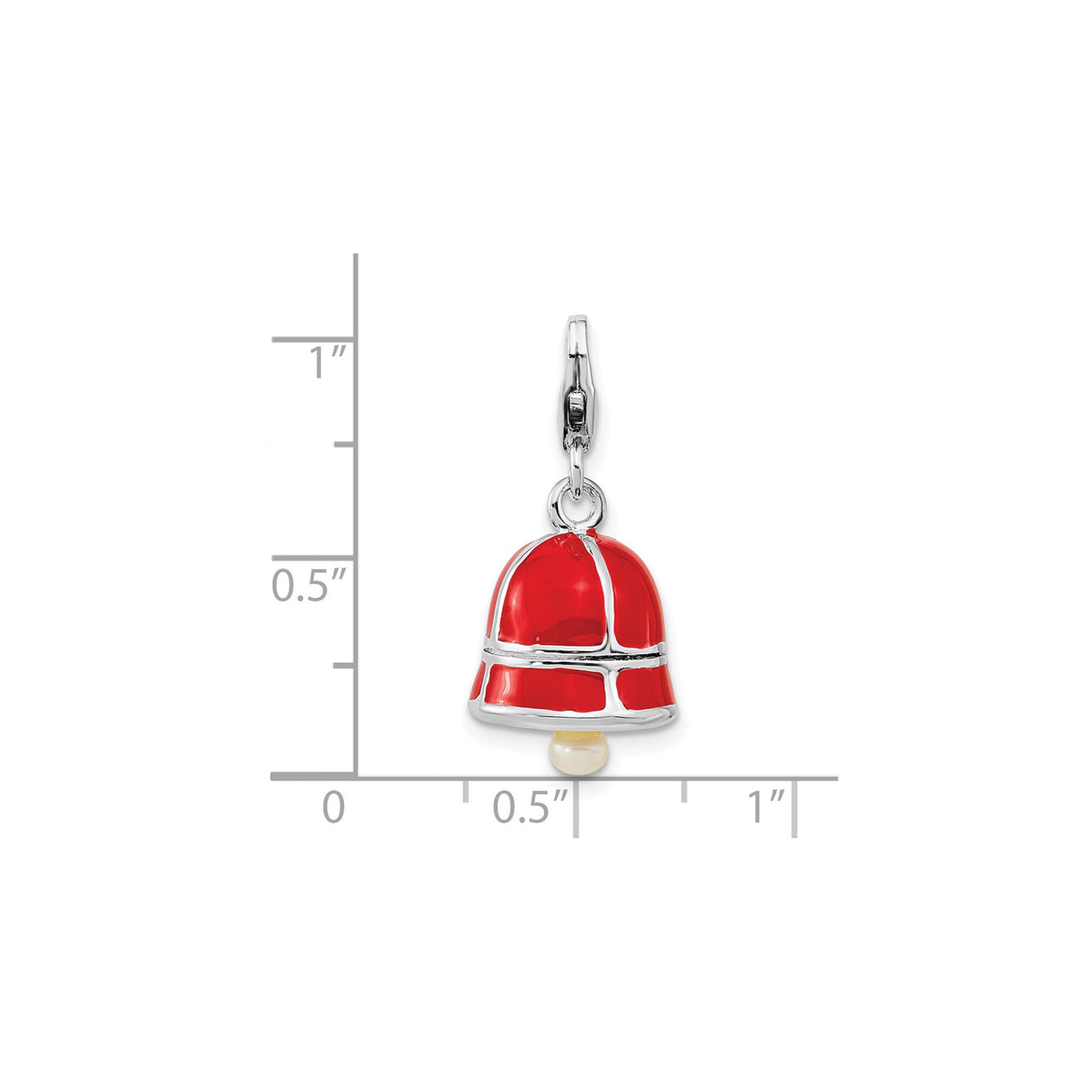 Sterling Silver Bell Charm with Red Enamel and Pearl Accent, Christmas Holiday Jewelry for Women
