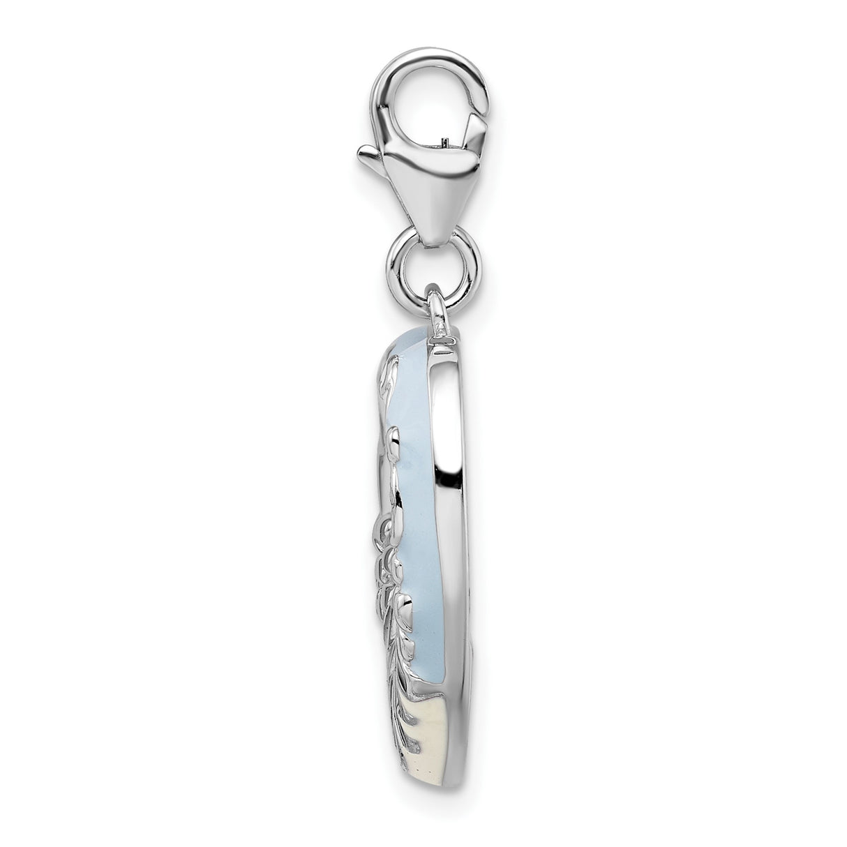 Sterling Silver Heart Locket Pendant with Blue Enamel MOM and Floral Scroll Design