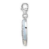 Sterling Silver Heart Locket Pendant with Blue Enamel MOM and Floral Scroll Design