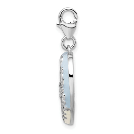 Sterling Silver Heart Locket Pendant with Blue Enamel MOM and Floral Scroll Design