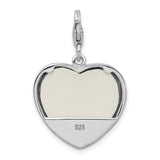 Sterling Silver Heart Locket Pendant with Blue Enamel MOM and Floral Scroll Design