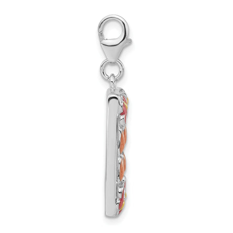 Sterling Silver Photo Frame Pendant with Pink and Orange Enamel Butterflies and Floral Accents