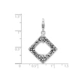 Sterling Silver Floral Pendant with Diamond Frame and Openwork Scroll Design