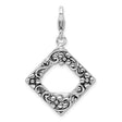 Sterling Silver Floral Pendant with Diamond Frame and Openwork Scroll Design