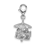Sterling Silver Carousel Pendant with Movable Horse Figures, Vintage Carnival Theme Jewelry