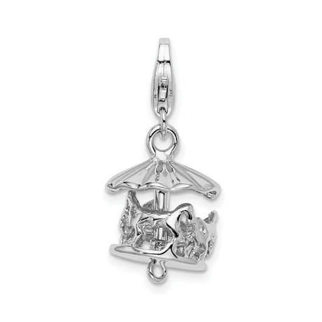 Sterling Silver Carousel Pendant with Movable Horse Figures, Vintage Carnival Theme Jewelry