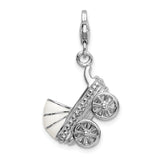 Sterling Silver Stroller Charm Pendant with Lobster Clasp, Baby Carriage Design for Bracelets