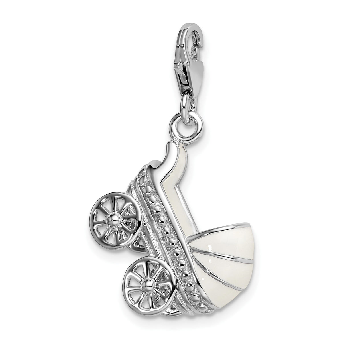 Sterling Silver Stroller Charm Pendant with Lobster Clasp, Baby Carriage Design for Bracelets