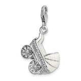 Sterling Silver Stroller Charm Pendant with Lobster Clasp, Baby Carriage Design for Bracelets