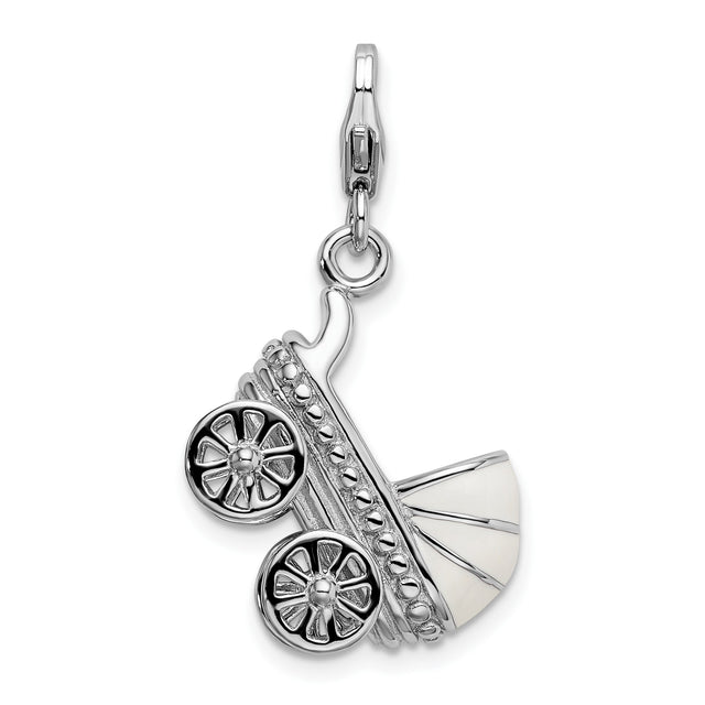 Sterling Silver Stroller Charm Pendant with Lobster Clasp, Baby Carriage Design for Bracelets
