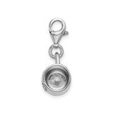 Sterling Silver Teacup Charm Pendant with Floral Engraving and Cubic Zirconia Accents