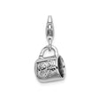 Sterling Silver Teacup Charm Pendant with Floral Engraving and Cubic Zirconia Accents