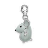 Sterling Silver Mouse Pendant Charm with Enamel Detailing, 3D Kawaii Animal Design