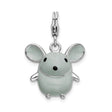 Sterling Silver Mouse Pendant Charm with Enamel Detailing, 3D Kawaii Animal Design