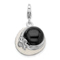 Sterling Silver Flower Pendant with Polished Black Onyx, Floral Minimalist Design for Women