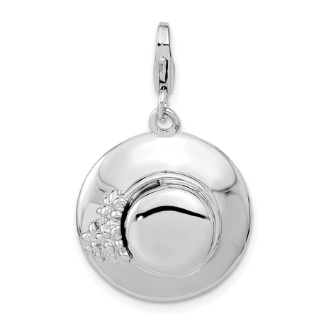Sterling Silver Hat Pendant with Floral Accents, Vintage Style Charm with Lobster Clasp